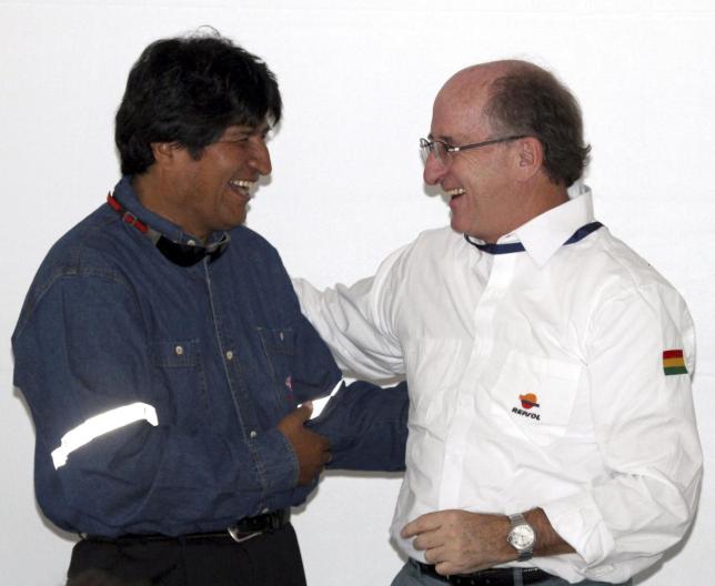La relación de Antonio Brufau con el presidente boliviano Evo Morales siempre ha sido buena. FOTO: Repsol.