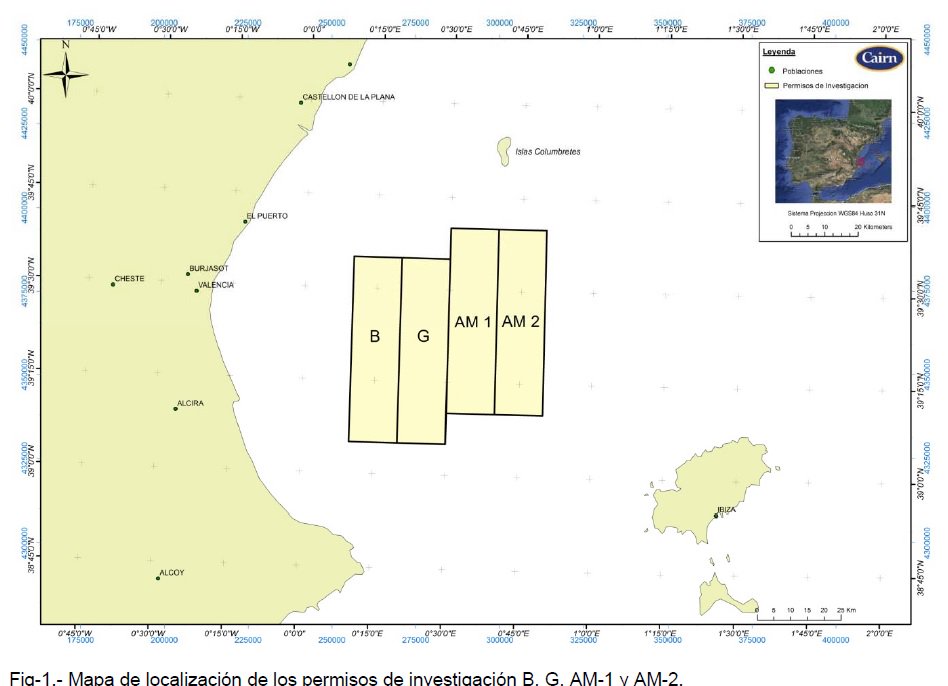 Concesiones exploratorias de Cairn Energy en el Golfo de Valencia