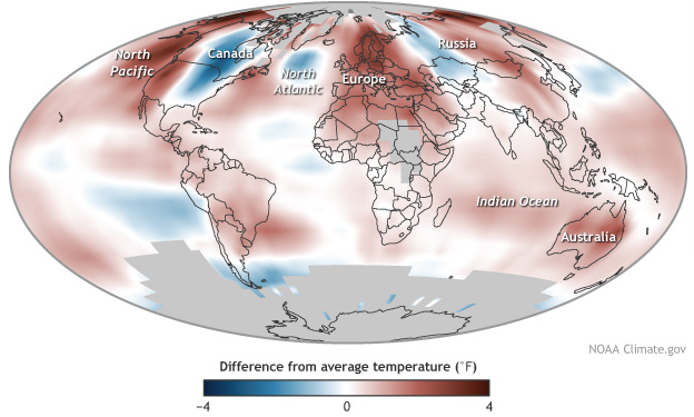 Mapa mundial de temperaturas. España se calienta.
