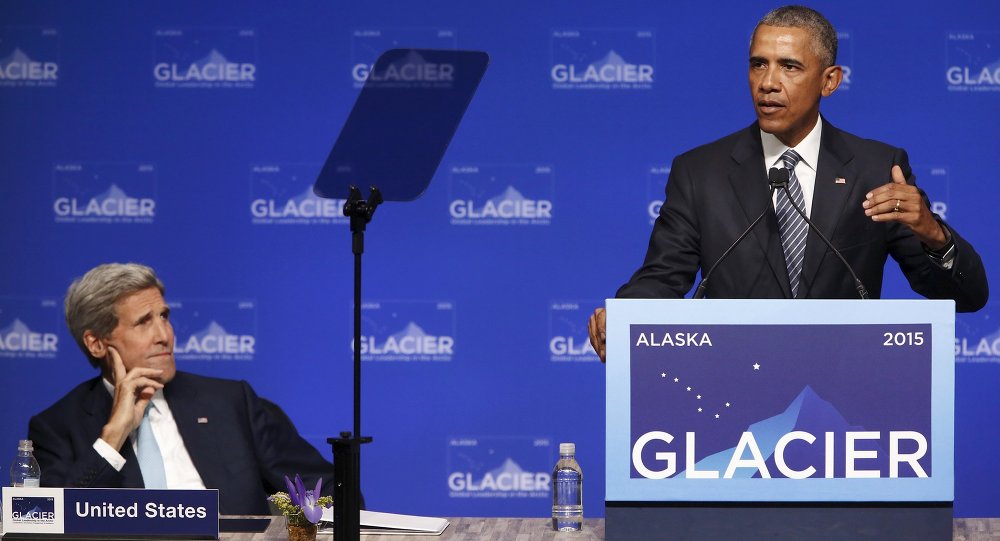 El presidente Obama durante su discurso en Alaska.