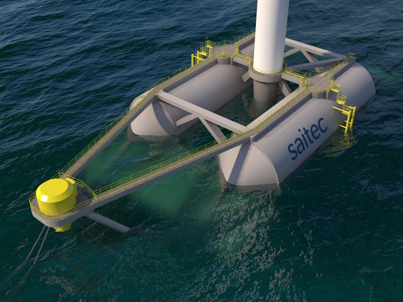 El primer aerogenerador marino flotante español que se conectará a la red, un prototipo denominado DemoSATH. FOTO: Saitec