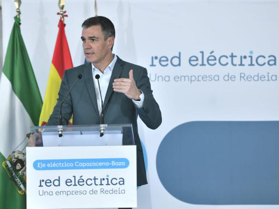El presidente del Gobierno, Pedro Sánchez, durante su discurso en el acto de inauguración. FOTO: Red Eléctrica
