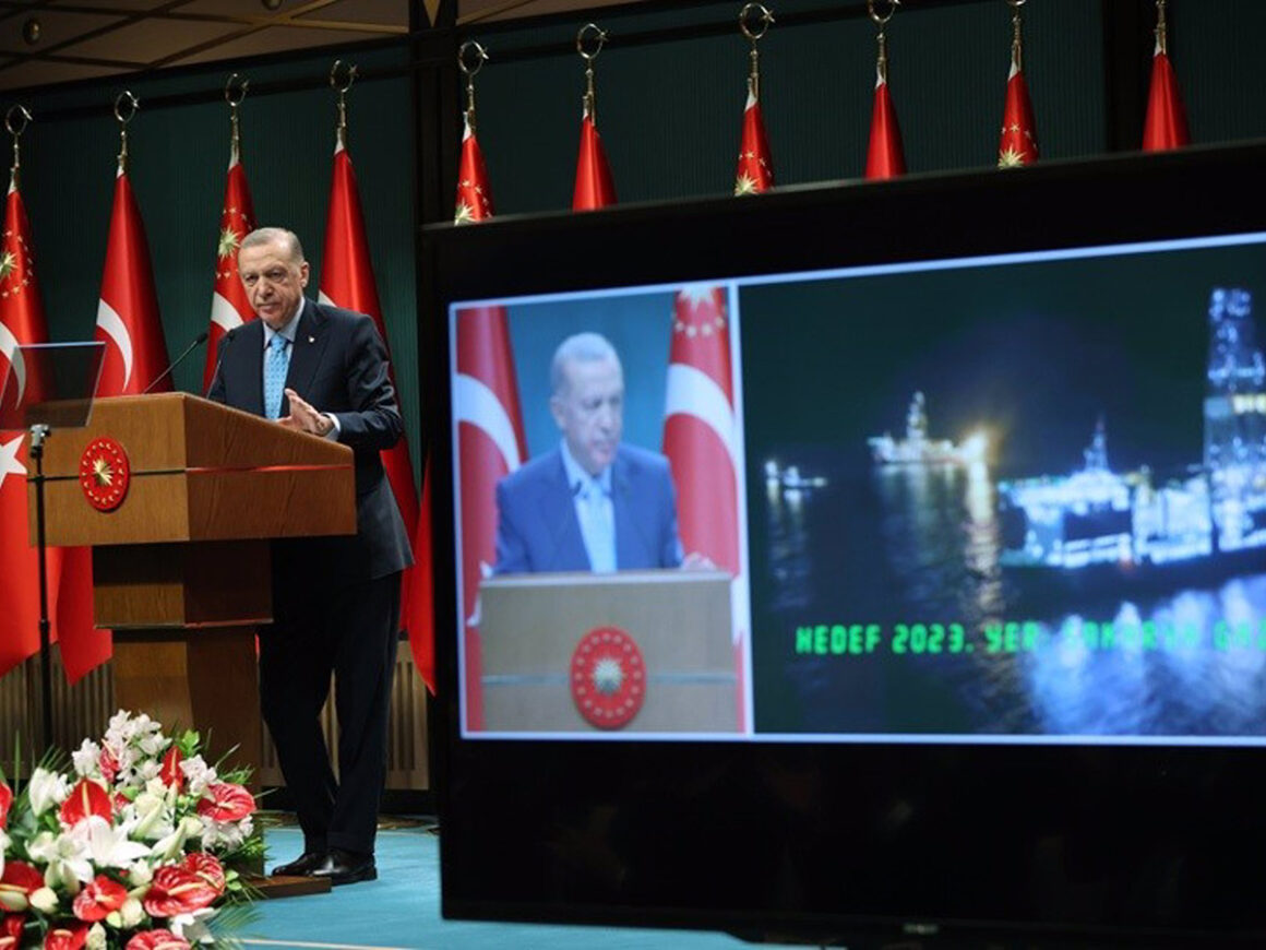 El presidente de Turquía, Recep Tayyip Erdogan, anuncia el hallazgo de reservas de gas en el Mar Negro. FOTO: PRESIDENCIA DE TURQUÍA