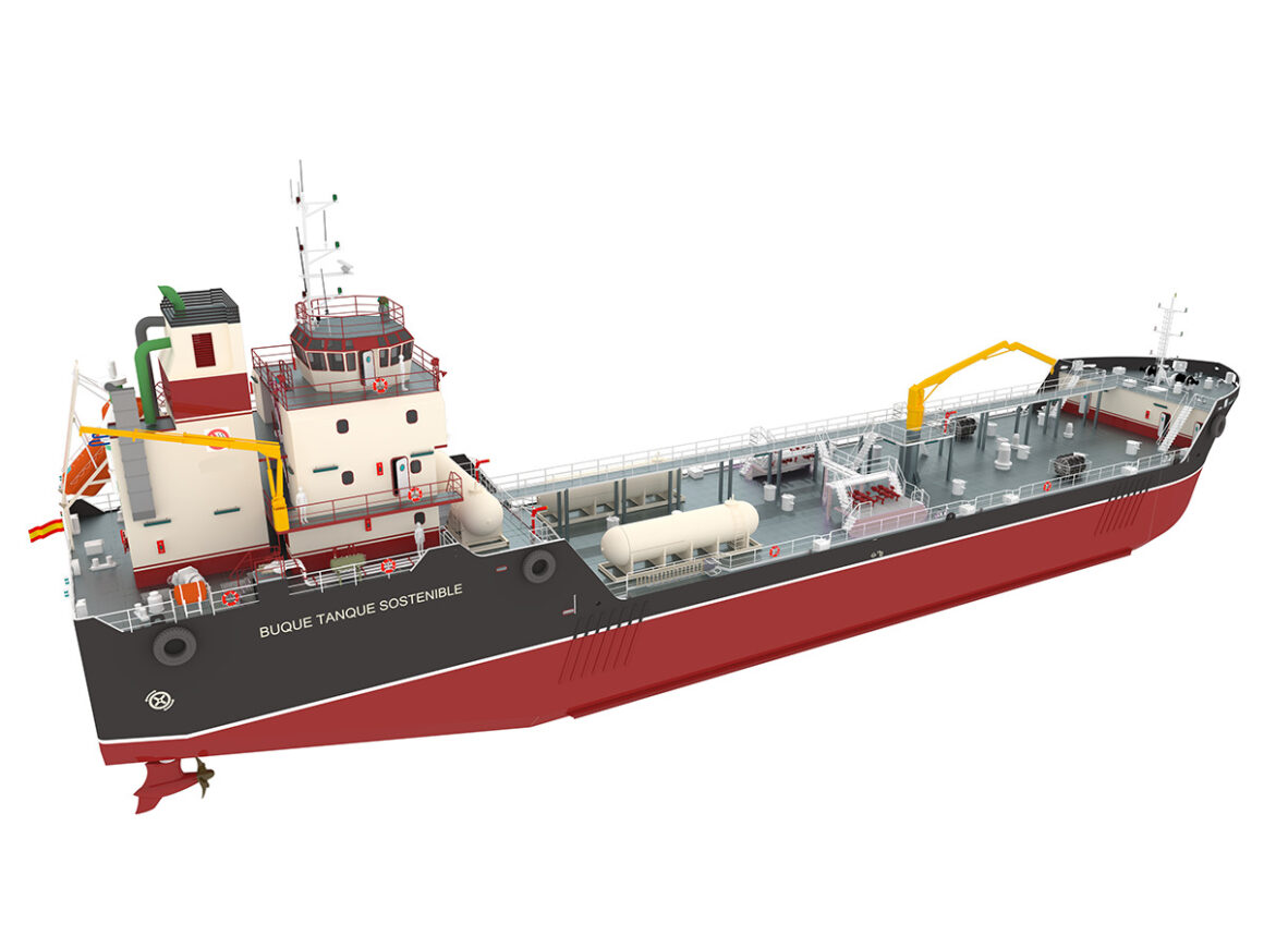 Modelo del buque tanker sostenible para el suministro bunkering de biocombustibles. FOTO: Sener