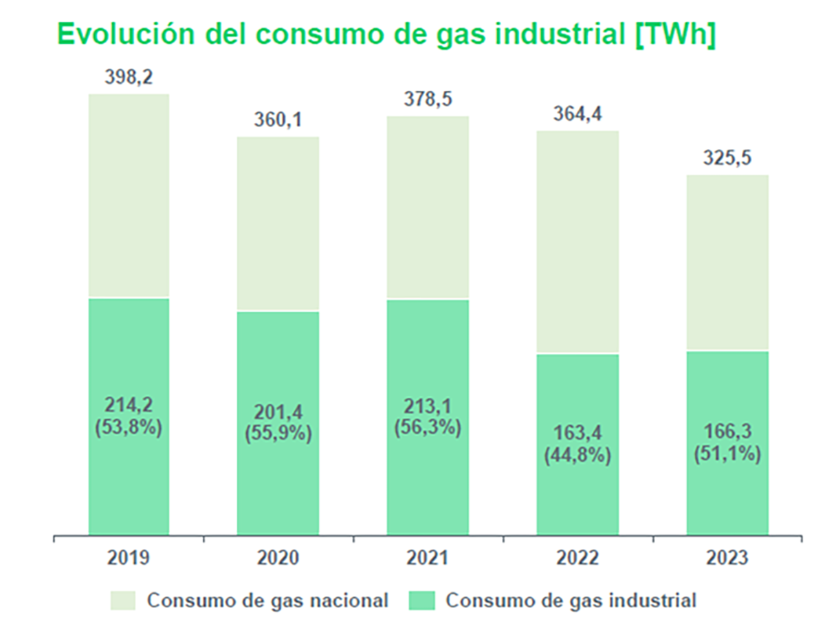 Evolución del consumo de gas industrial. FOTO: Sedigás